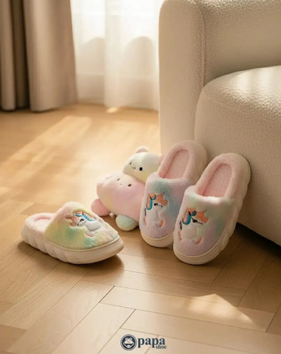 دمپایی پولیشی تک شاخ دخترانه ، گرم و نرم و راحت