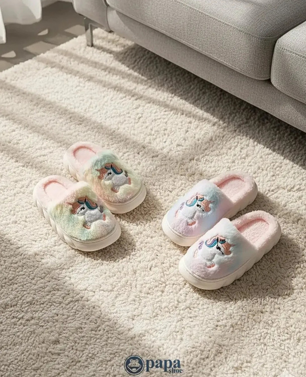 دمپایی پولیشی تک شاخ دخترانه گرم و نرم و راحت