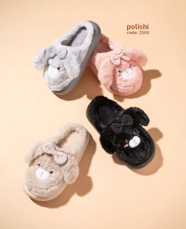 دمپایی پولیشی زنانه و دخترانه مدل لپ ، گرم و نرم و بادوام