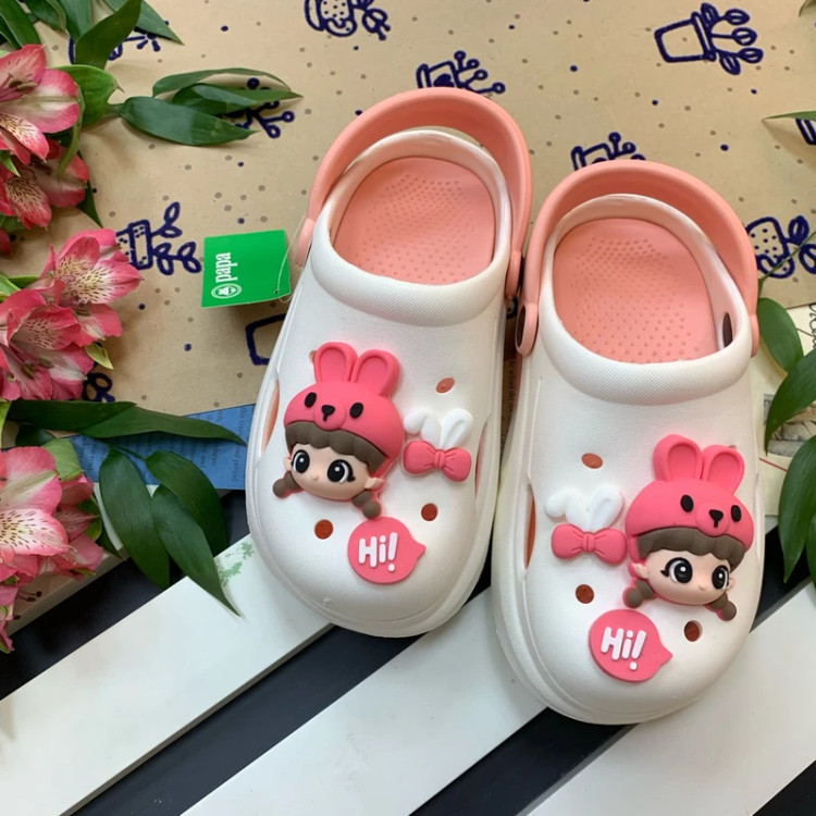 دمپایی کراکس استیکردار بندار و لژدار دخترانه نرم و سبک و بادوام